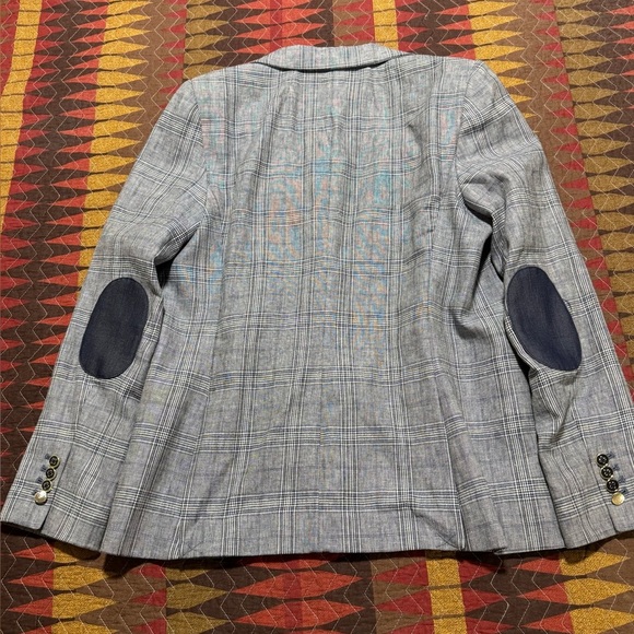 Tommy Hilfiger Women 16 Blue Linen Blend Plaid Two Buttons Blazer - Picture 14 of 14